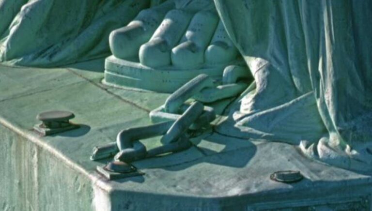 Shackles on the left foot of the statue of liberty